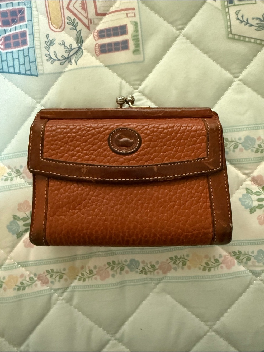 Dooney & Bourke Brown Pebbled Leather Kiss-Lock Wallet